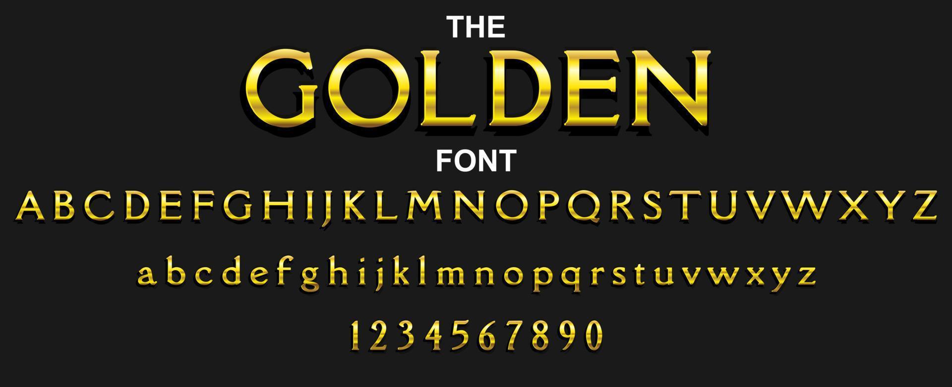 carattere dorato e alfabeto con numeri. disegno della lettera di tipografia vettoriale. vettore