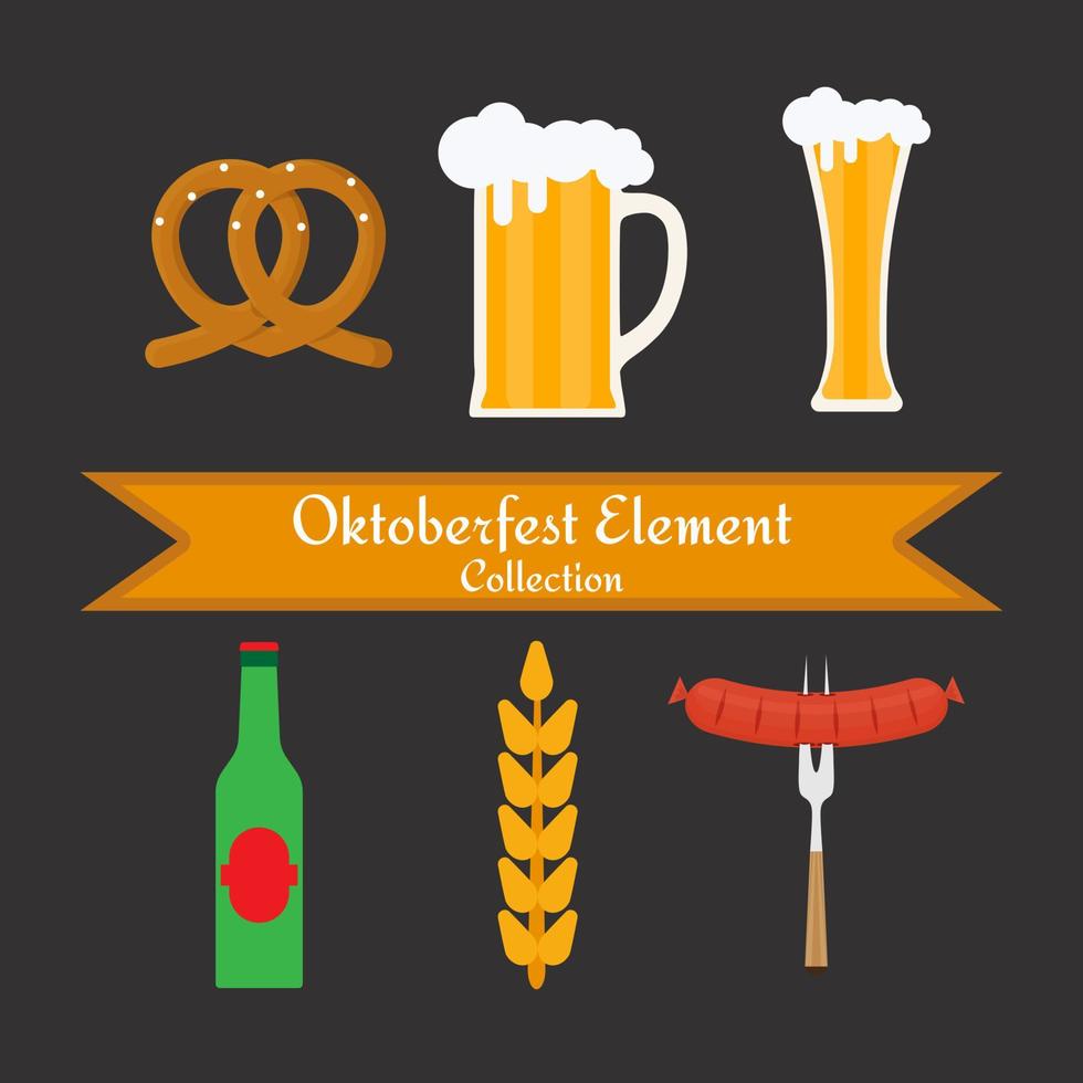 simbolo della bevanda tradizionale della baviera germania di festa. insieme isolato di autunno dell'oktoberfest della birra. concetto di pretzel del fumetto di vettore. logo icona disegnata in stile vintage. poster sfondo retrò fest illustrazione. vettore