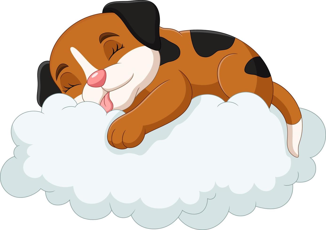 piccolo cane cartone animato che dorme sulle nuvole vettore