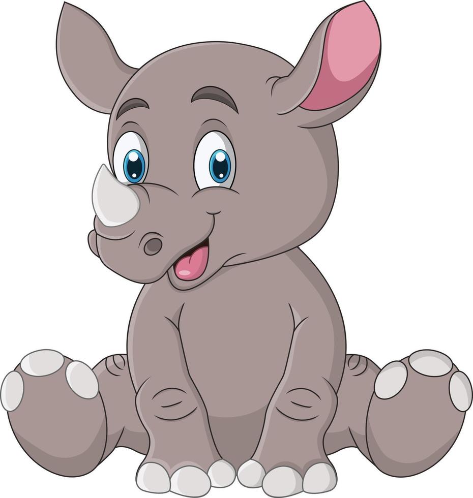 cartone animato carino bambino rinoceronte seduto vettore