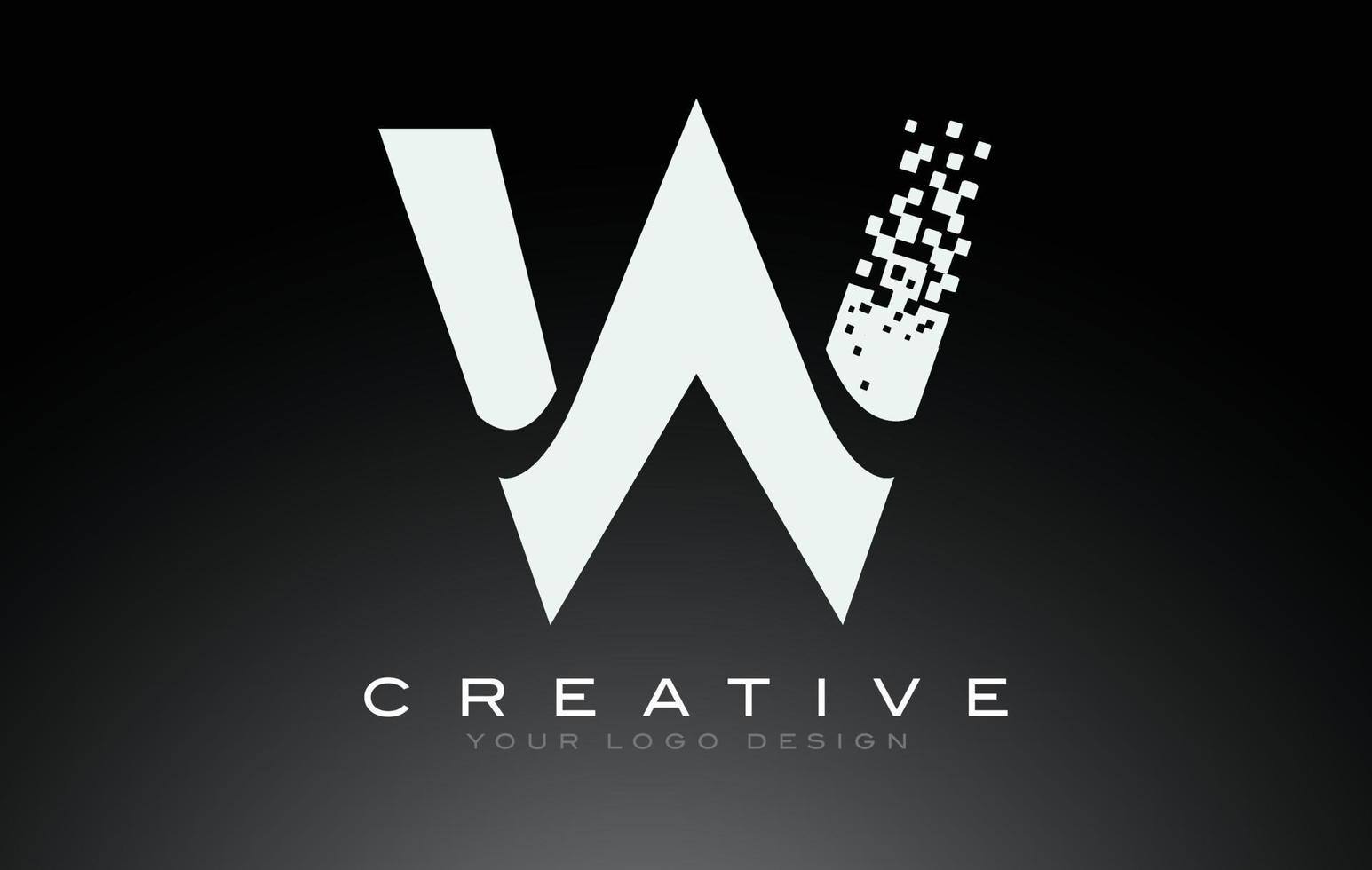 w design del logo della lettera iniziale con pixel digitali nei colori bianco e nero. vettore