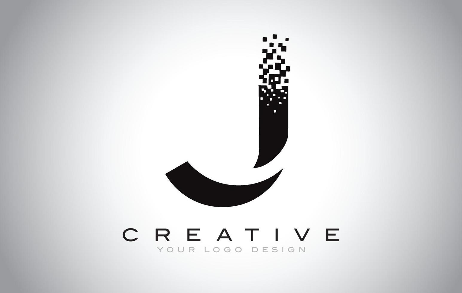j design del logo della lettera iniziale con pixel digitali nei colori bianco e nero. vettore