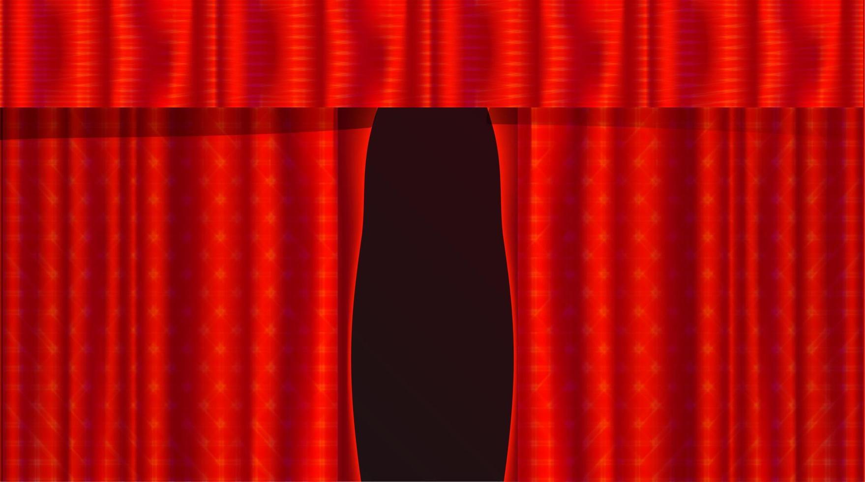 illustrazione realistica rossa delle tende del teatro. fase di apertura del velluto vettore