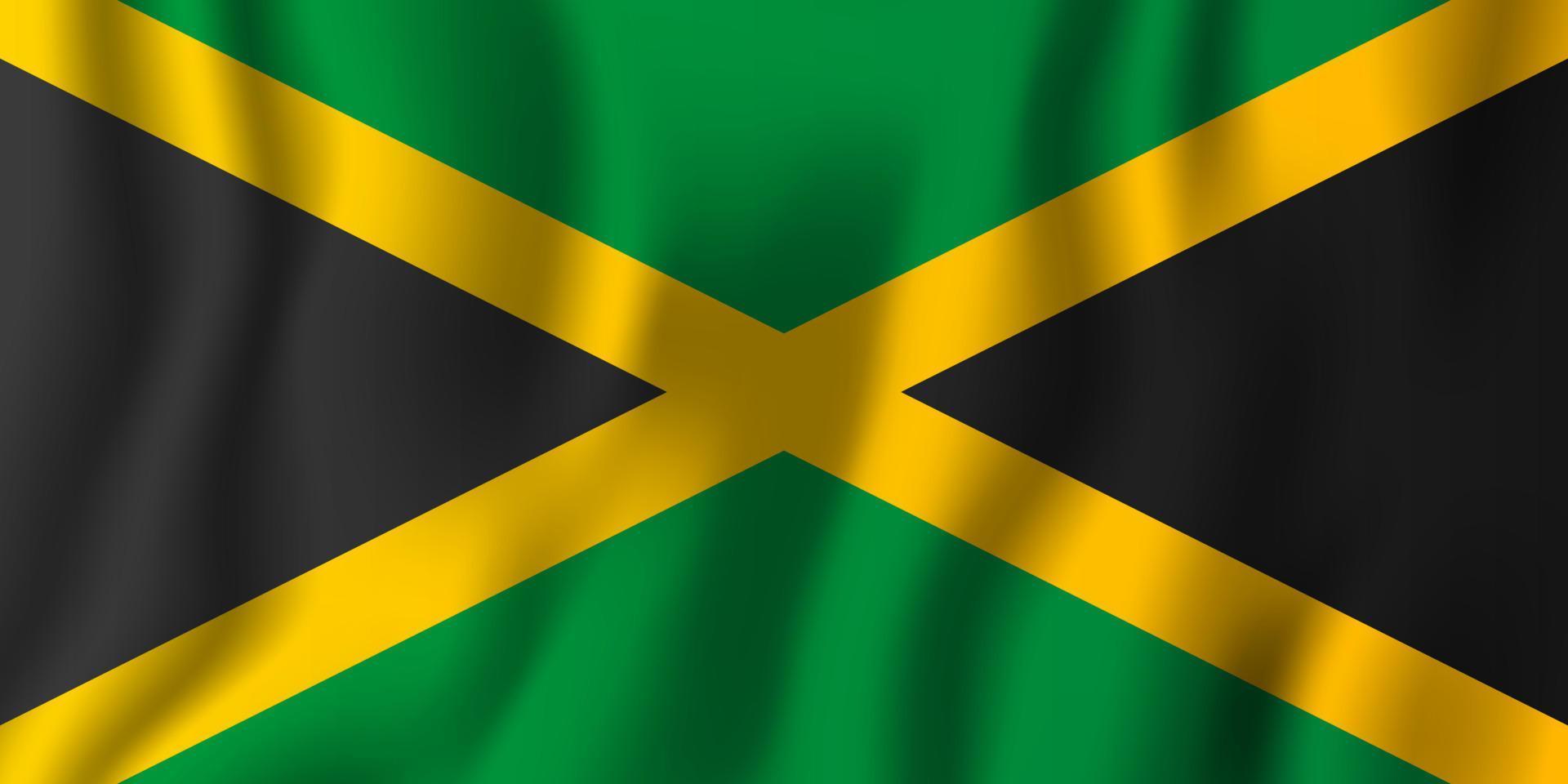 Giamaica realistica bandiera sventolante illustrazione vettoriale. simbolo di sfondo del paese nazionale. Giorno dell'Indipendenza vettore