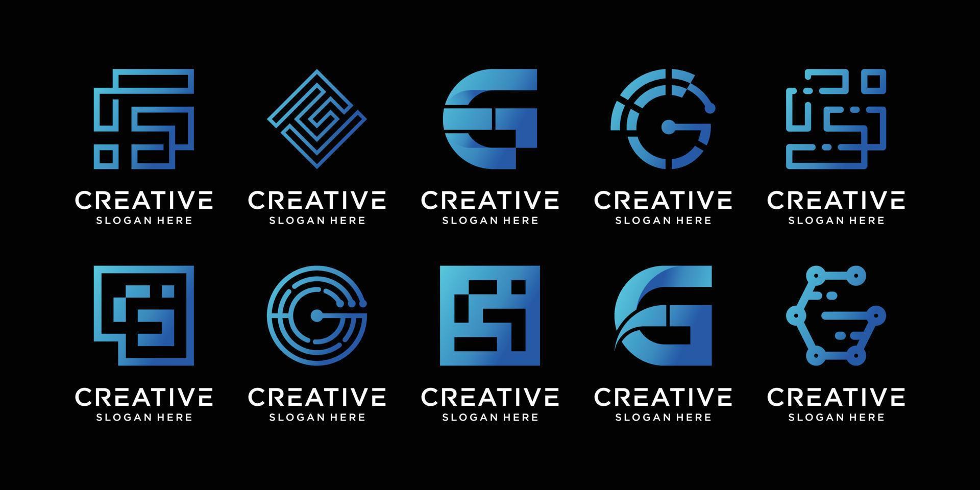 set di lettere iniziali g di design con logo monogramma creativo con vettore premium di concetto unico