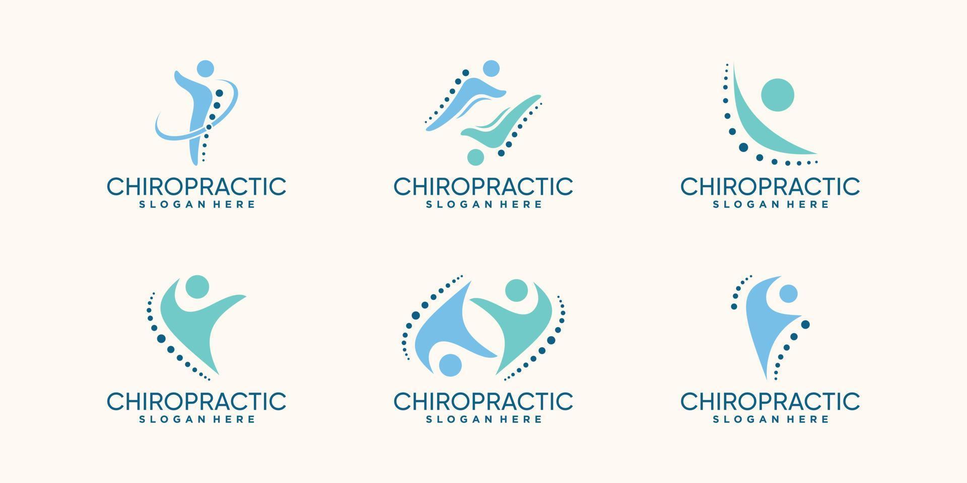 impostare il pacchetto di design del logo chiropratico con il vettore premium del concetto creativo