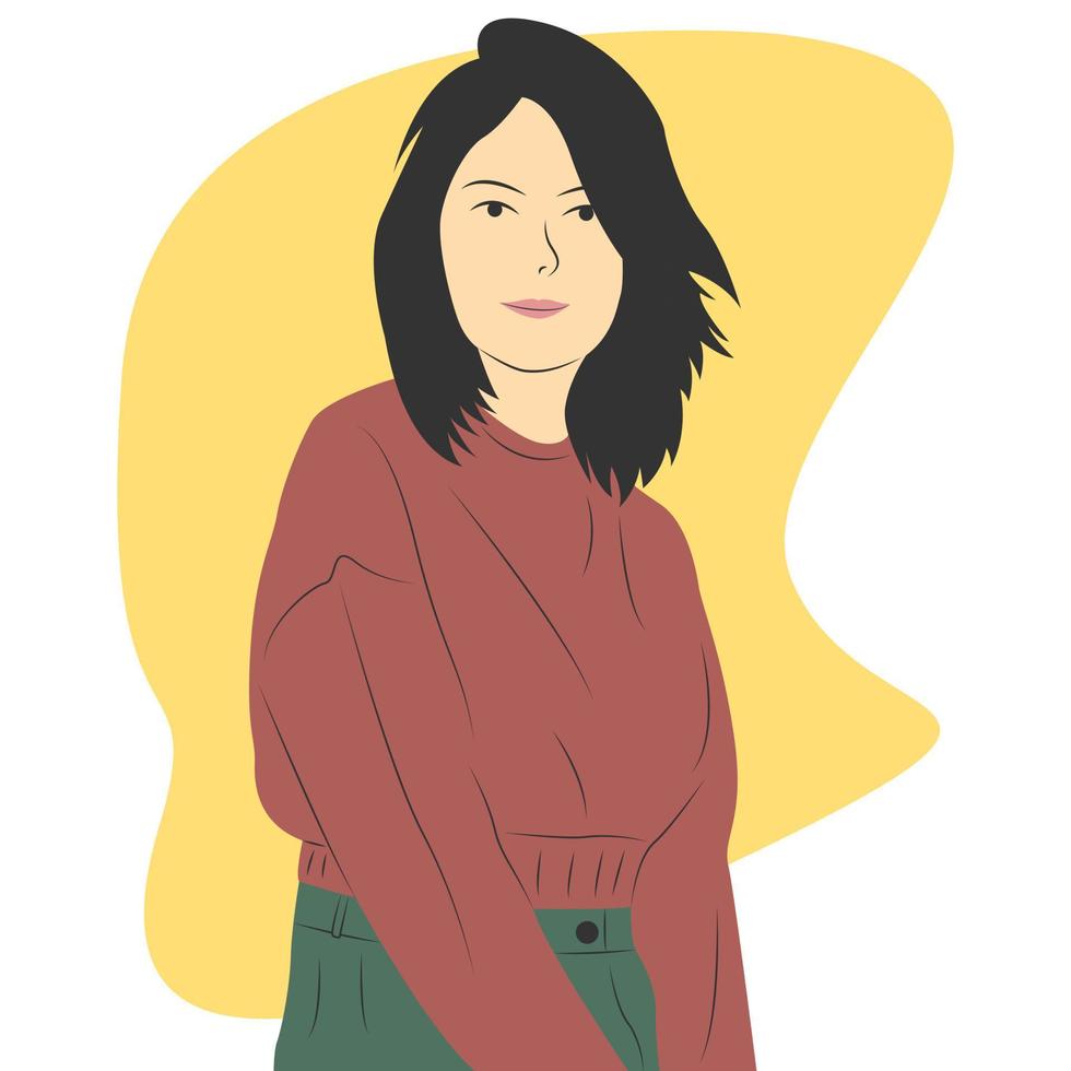 fumetto illustrazione di giovane personaggio femminile che indossa un maglione vettore