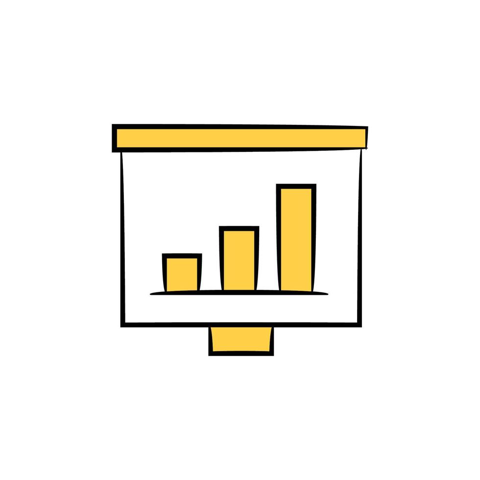 grafico a barre sull'icona del bordo bianco giallo tema illustrazione vettore