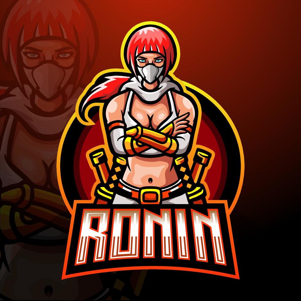 design del logo della mascotte di ronin esport vettore