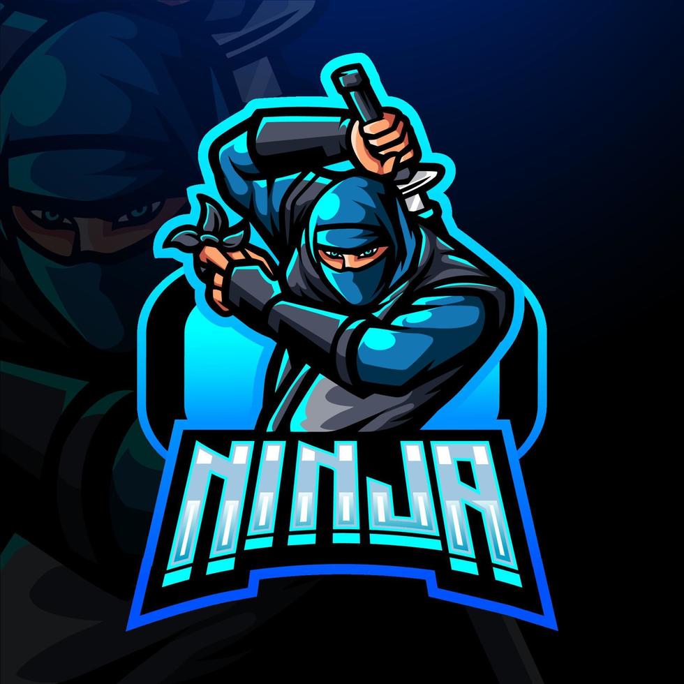 design della mascotte del logo esport del guerriero ninja vettore