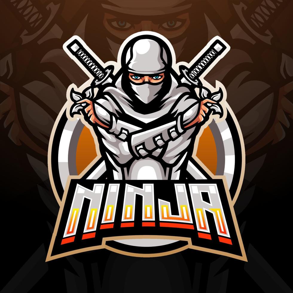 design della mascotte del logo esport ninja bianco vettore