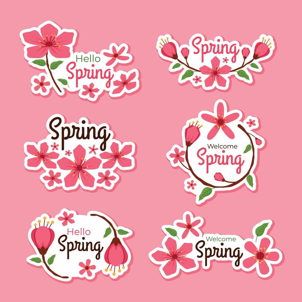 set di adesivi rosa fiori di ciliegio vettore