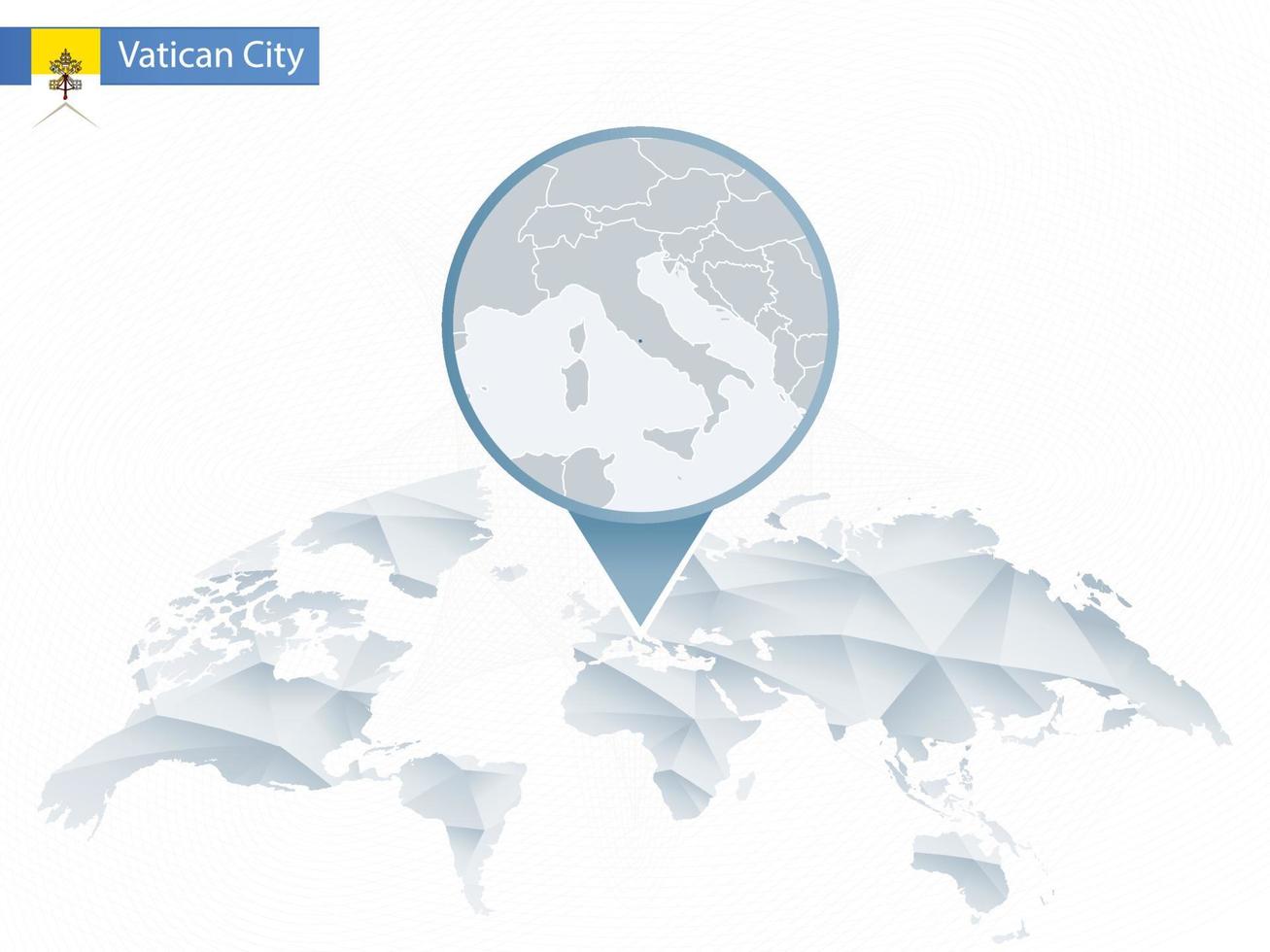 mappa del mondo arrotondata astratta con mappa dettagliata della città del vaticano appuntata. vettore