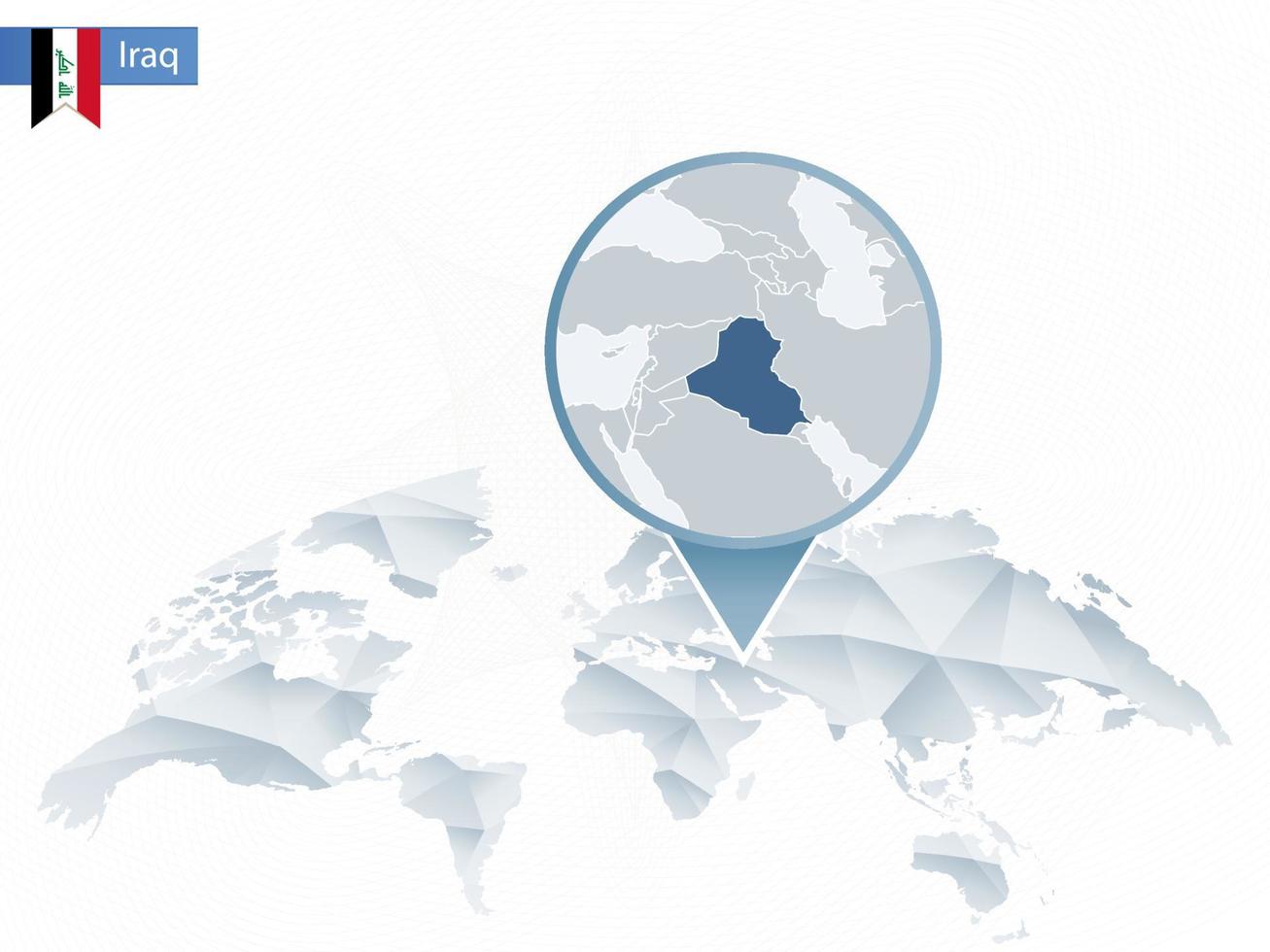 mappa del mondo arrotondata astratta con mappa dettagliata dell'iraq appuntata. vettore