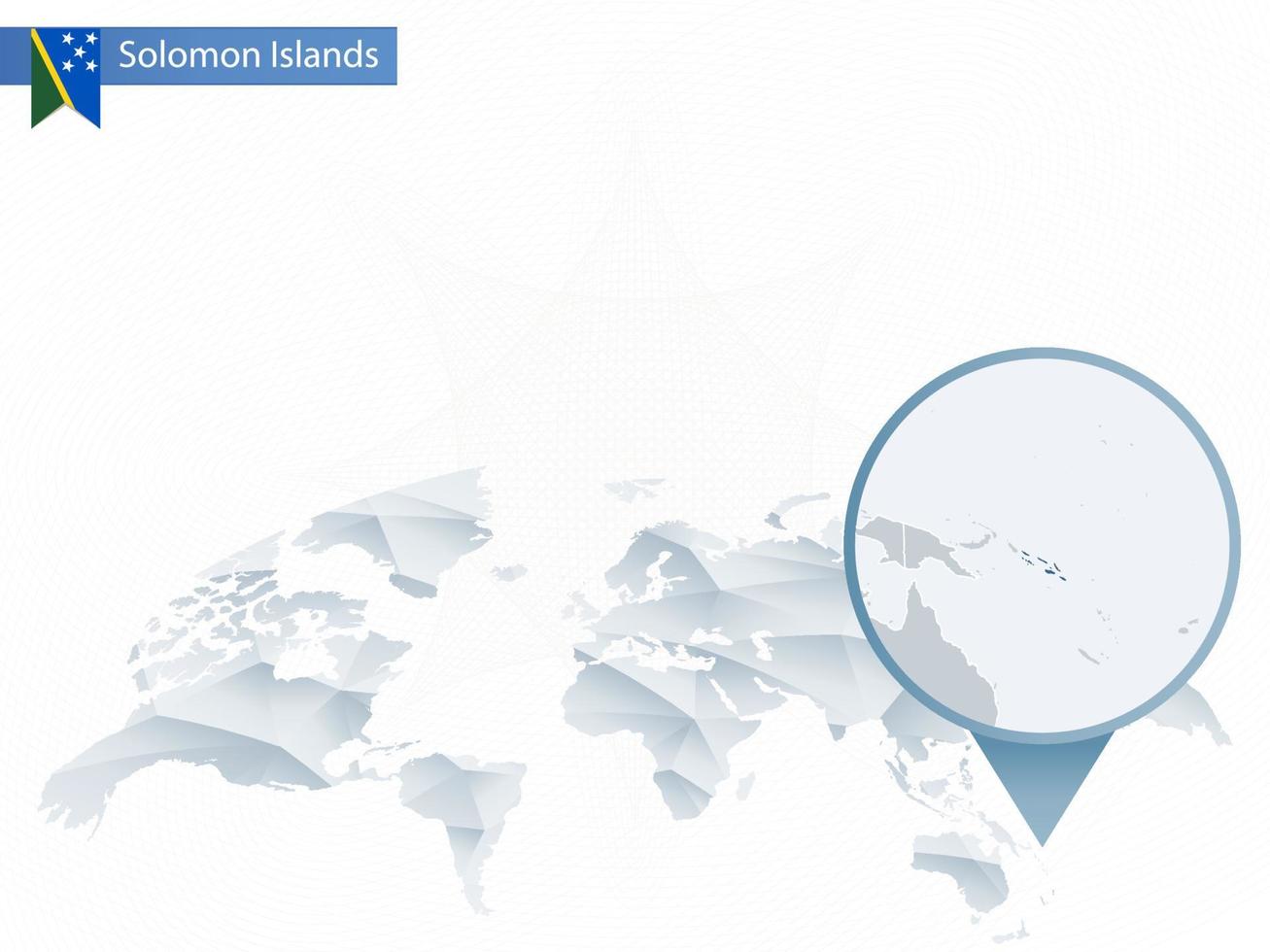 mappa del mondo arrotondata astratta con mappa dettagliata delle isole Salomone appuntata. vettore
