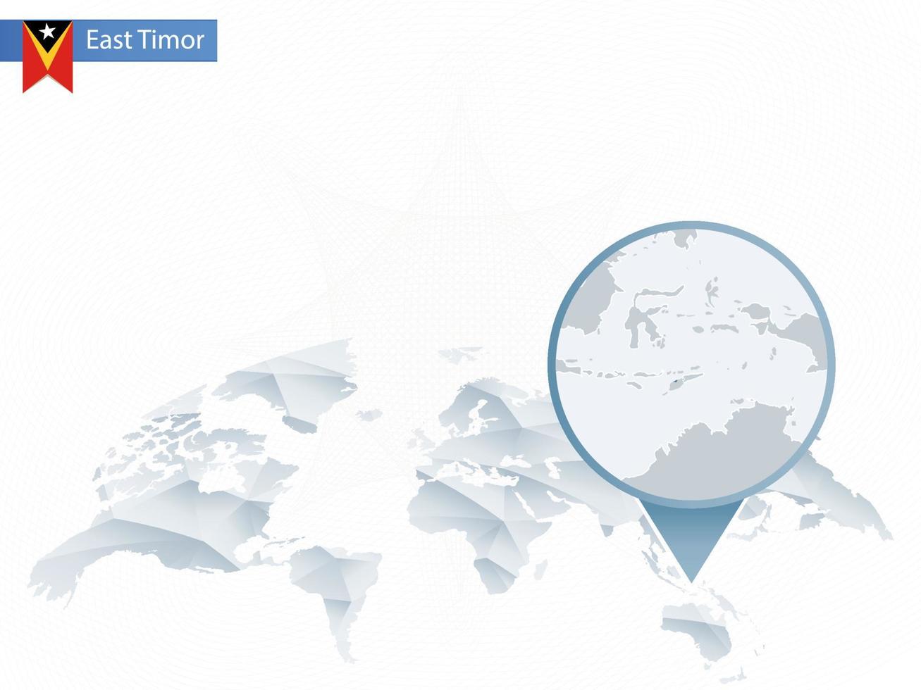mappa del mondo arrotondata astratta con mappa dettagliata di Timor orientale appuntata. vettore