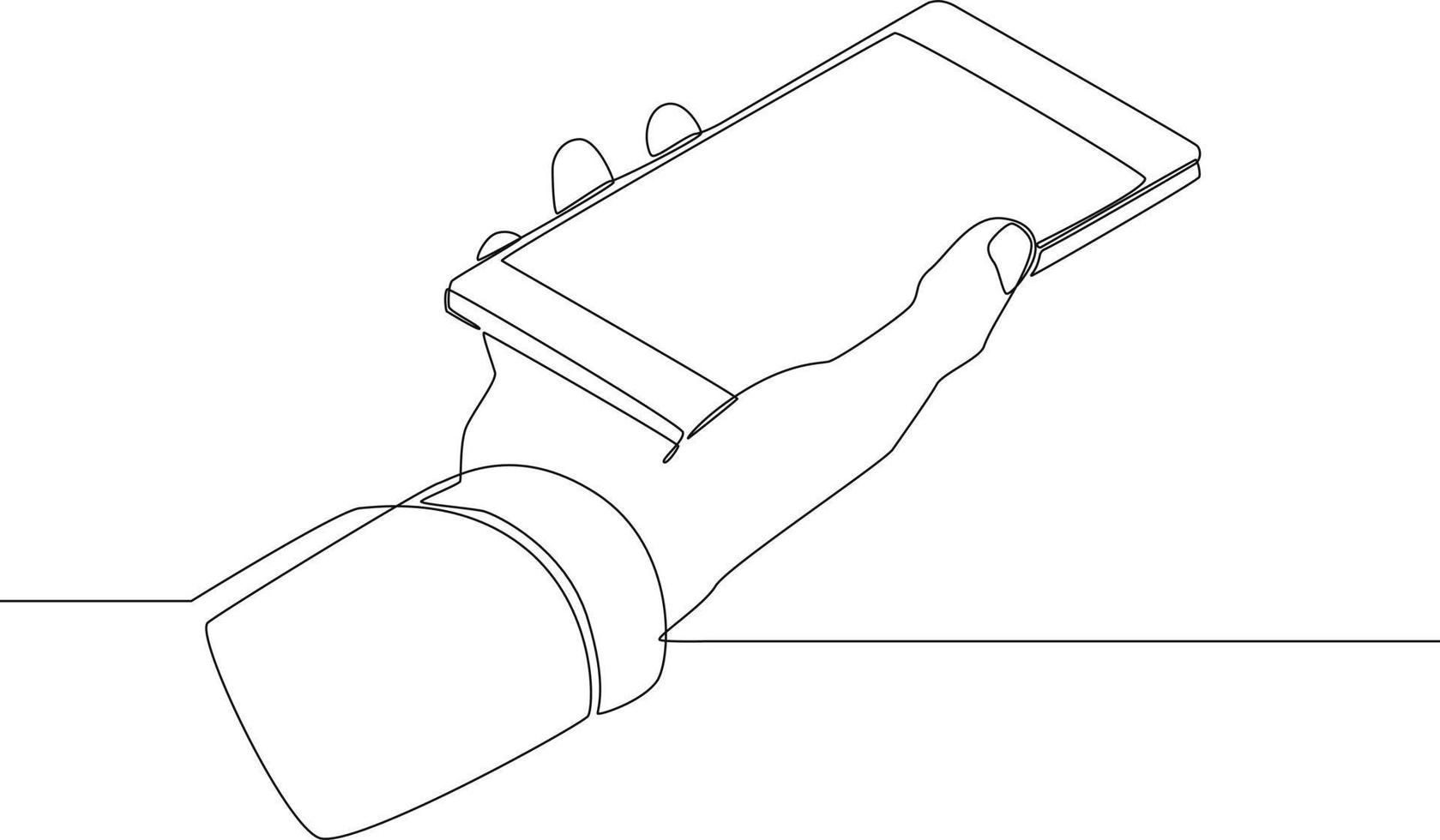 una linea continua disegnando una mano che tiene un sms utilizzando il cellulare. illustrazione vettoriale di disegno di linea continua di concetto.