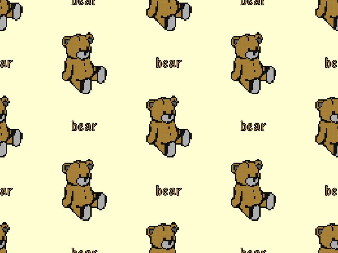 Reticolo senza giunte del personaggio dei cartoni animati dell'orso su stile background.pixel giallo vettore