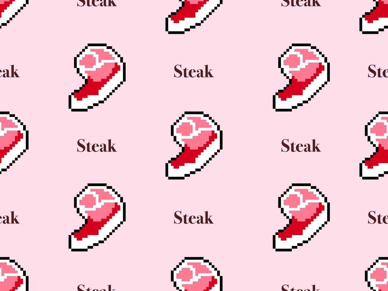 bistecca personaggio dei cartoni animati modello senza cuciture su sfondo rosa.stile pixel vettore