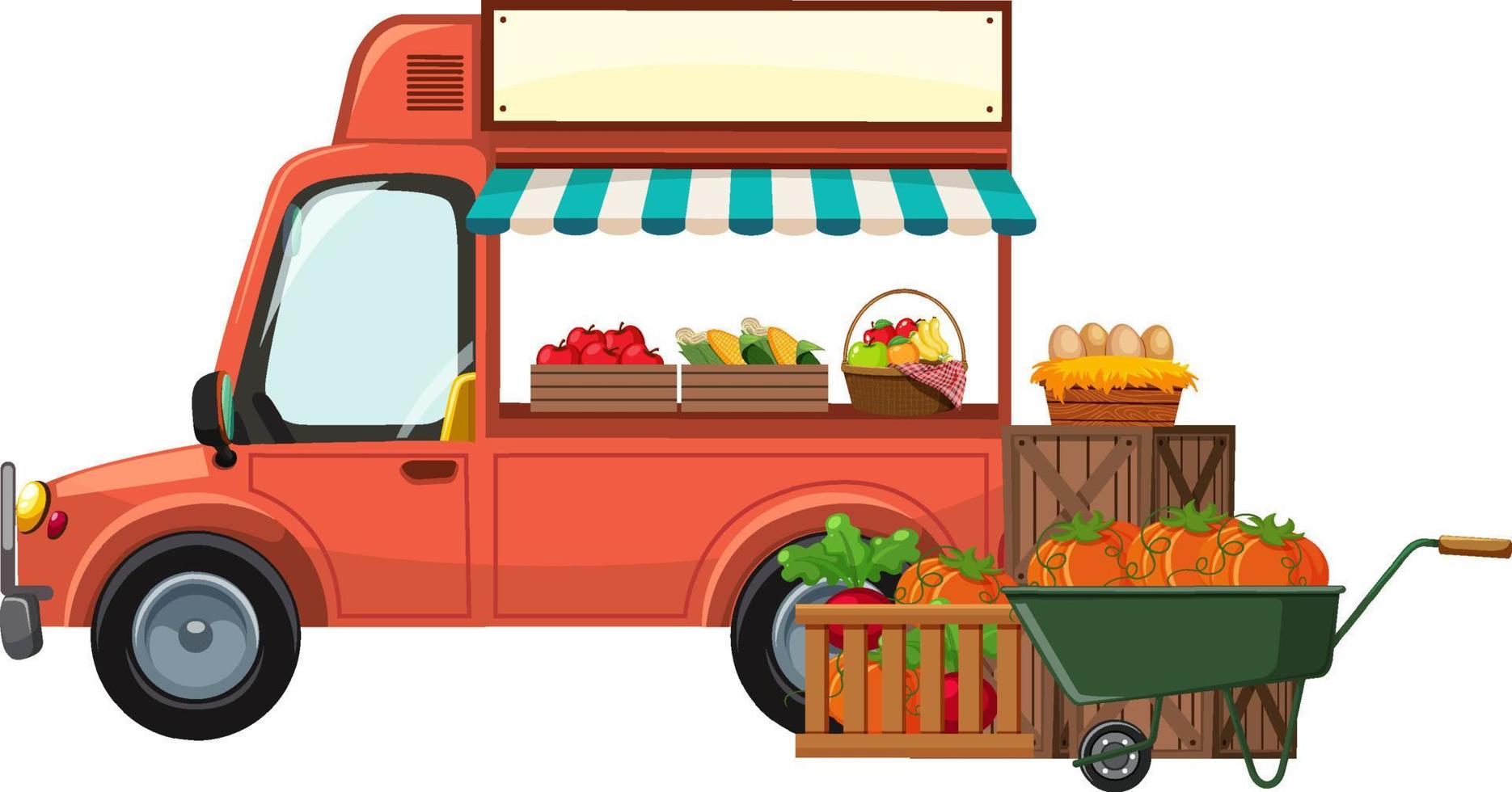 un simpatico camion di cibo su sfondo bianco vettore