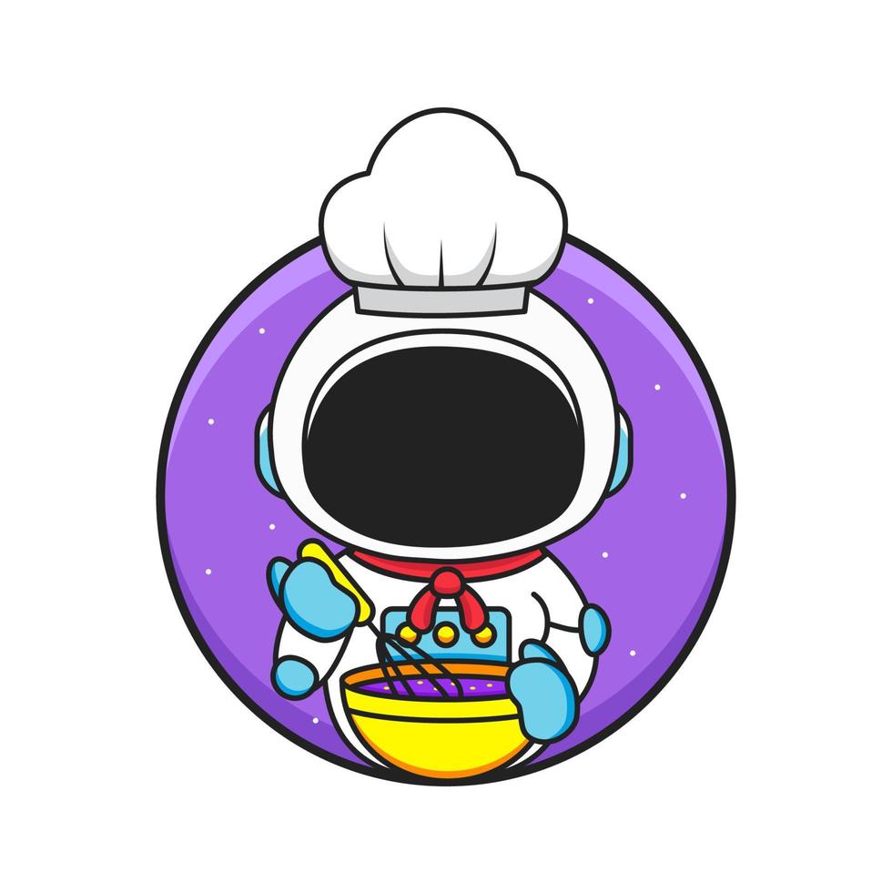carino piccolo chef astronauta indossa il cappello vettore