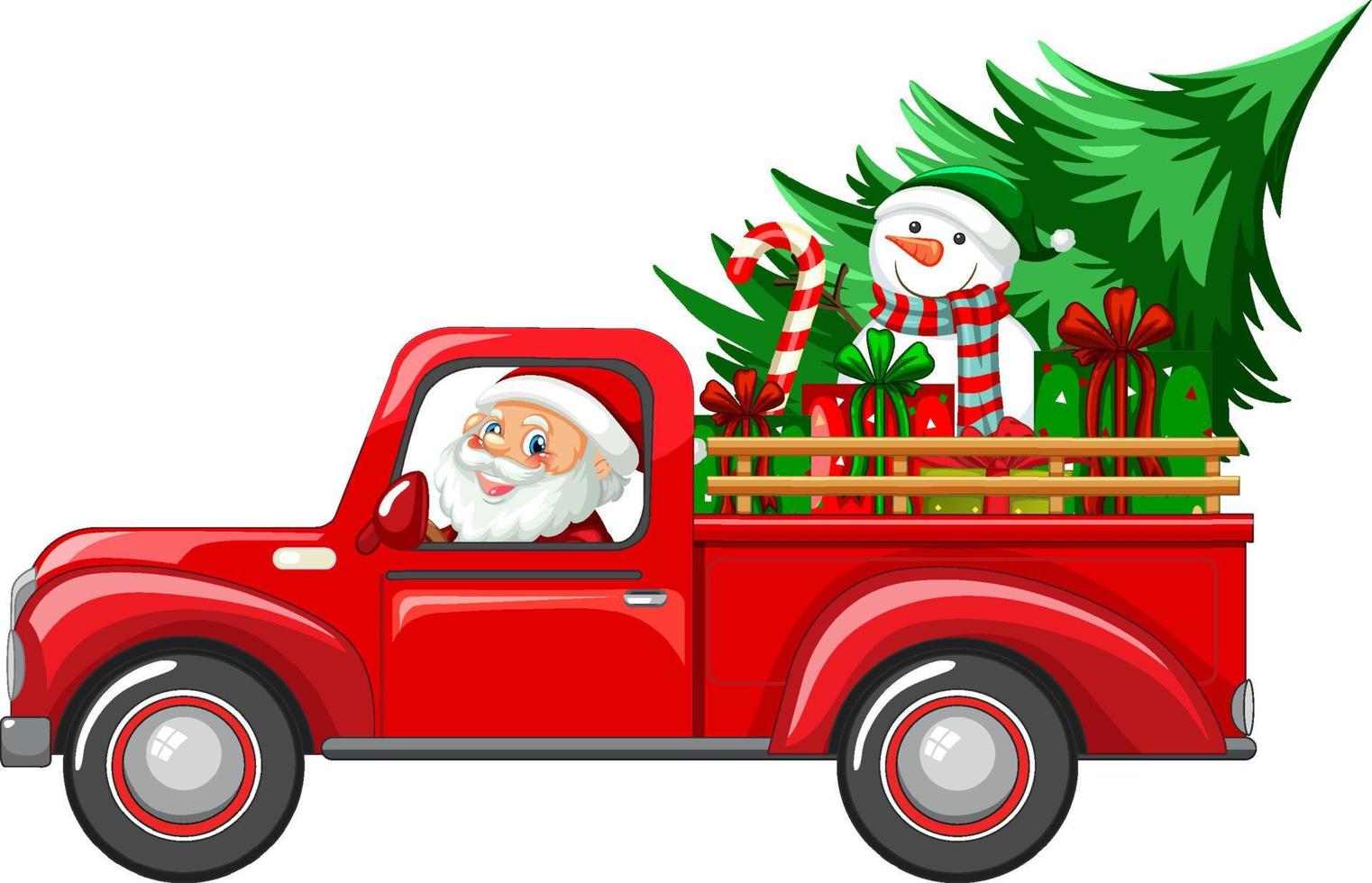Babbo Natale che guida l'auto alla consegna dei regali di Natale vettore