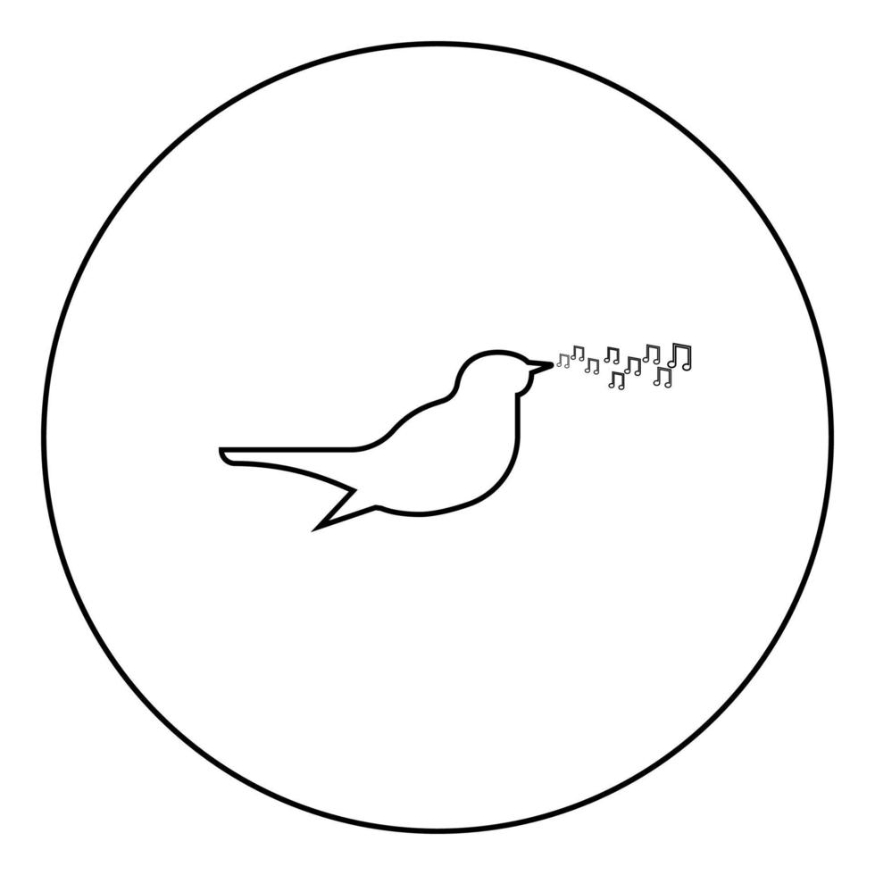 usignolo che canta melodia canzone uccello note musicali concetto musicale icona in cerchio contorno rotondo colore nero illustrazione vettoriale immagine in stile piatto