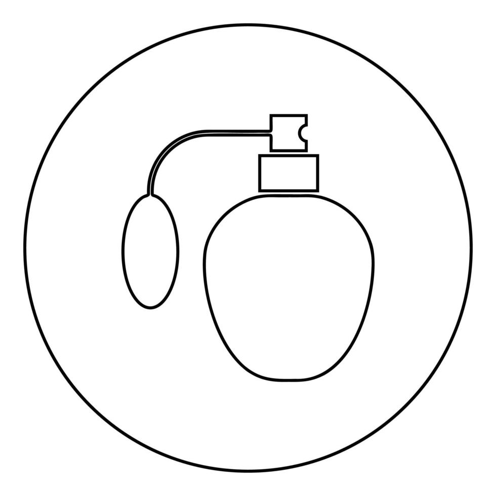 flacone di profumo deodorante retrò con atomizzatore o icona della pompa spray in cerchio rotondo contorno nero colore vettore illustrazione stile piatto immagine