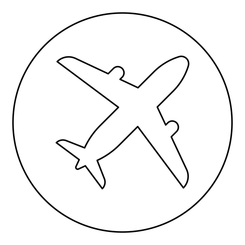 icona dell'aeroplano colore nero in cerchio rotondo vettore
