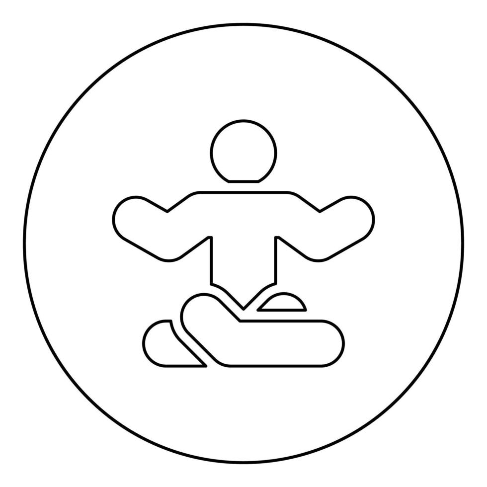 uomo in posa yoga icona in cerchio contorno rotondo colore nero illustrazione vettoriale immagine in stile piatto