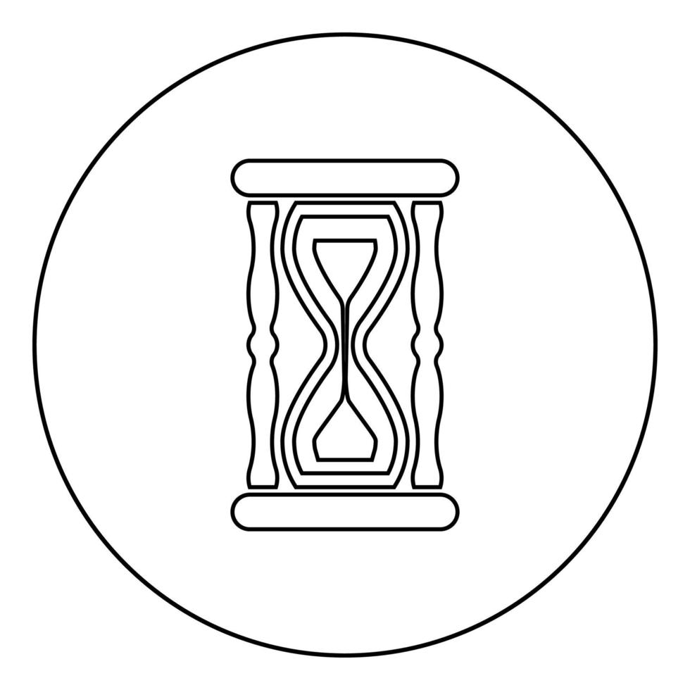 icona dell'orologio con sabbia a clessidra in cerchio rotondo profilo colore nero illustrazione vettoriale immagine in stile piatto