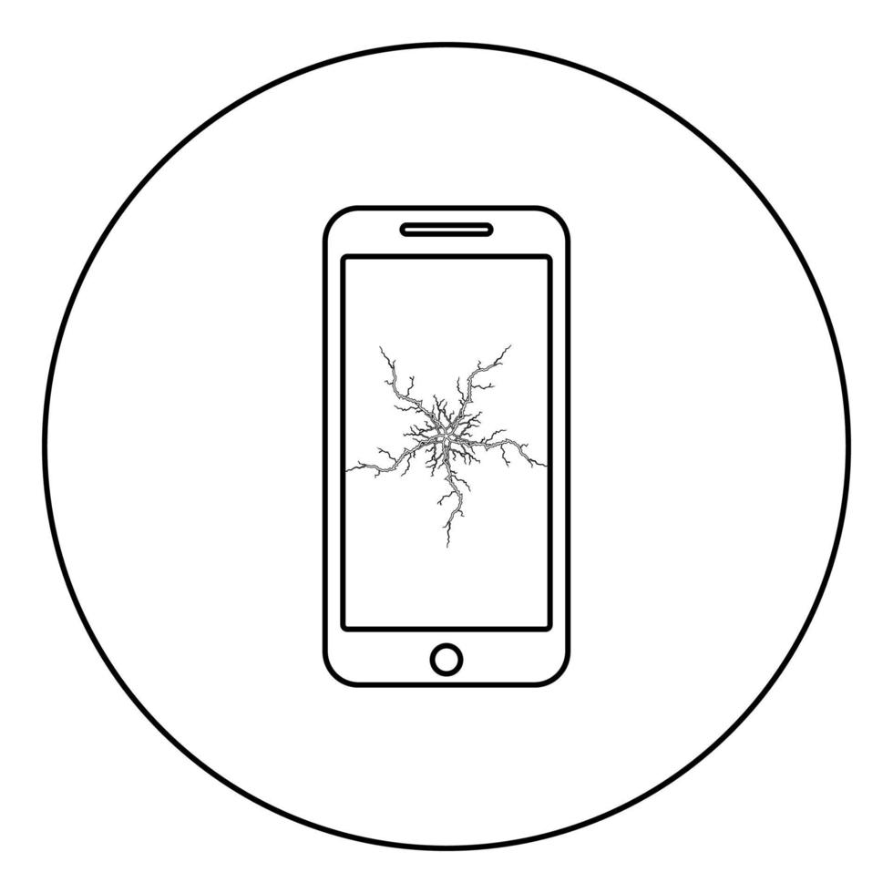 Smartphone con icona dello schermo tattile di arresto anomalo nel cerchio rotondo profilo colore nero illustrazione vettoriale immagine in stile piatto