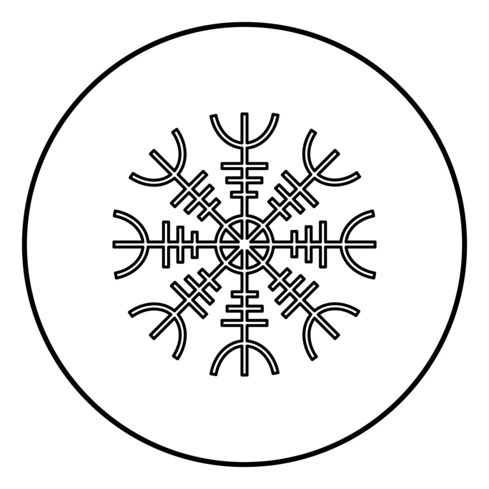 timone del timore reverenziale aegishjalmur o egishjalmur icona contorno colore nero vettore in cerchio rotondo illustrazione stile piatto immagine