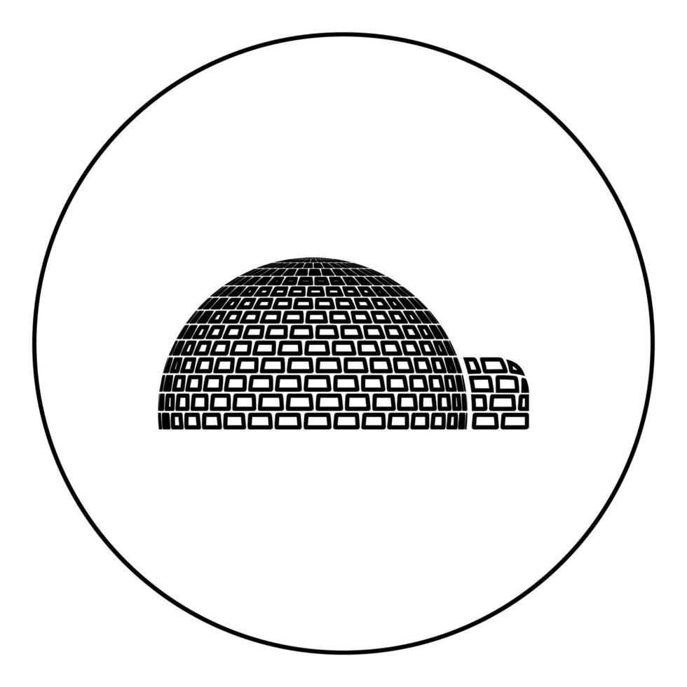 dimora igloo con blocchi di cubetti ghiacciati posto quando vivono inuit ed eschimesi icona a forma di cupola della casa artica in cerchio contorno rotondo colore nero illustrazione vettoriale immagine in stile piatto
