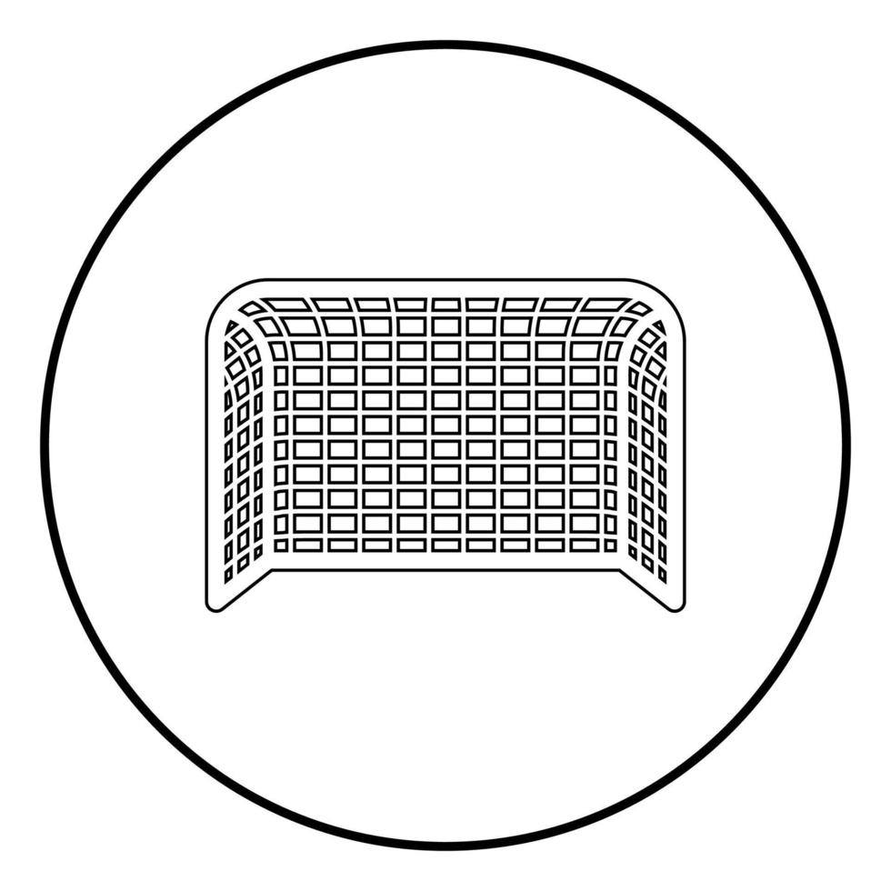 cancello di calcio cancello di calcio cancello di pallamano concetto icona punteggio colore nero illustrazione in cerchio rotondo vettore
