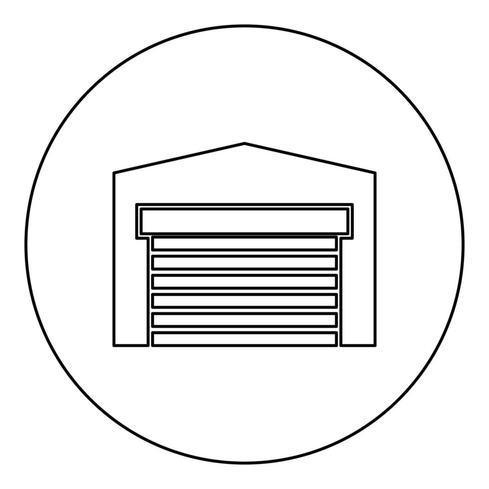 porta del garage per auto capannone avvolgibile icona magazzino in cerchio nero colore nero illustrazione vettoriale immagine contorno contorno stile sottile