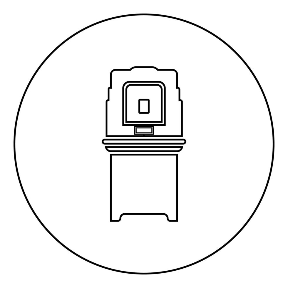 macchina per il voto elettorale elettronico evm apparecchiature elettorali icona vvpat in cerchio contorno rotondo colore nero illustrazione vettoriale immagine in stile piatto