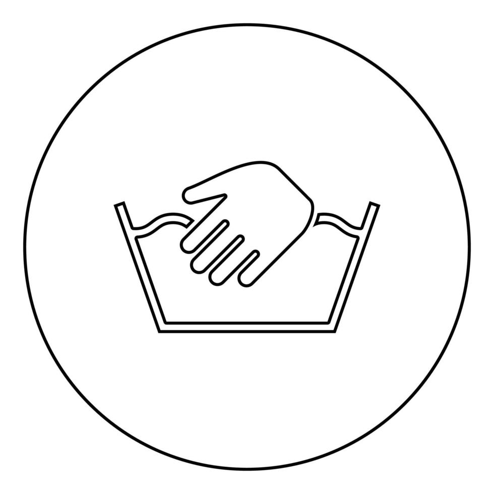 solo lavaggio manuale simboli per la cura dei vestiti concetto di lavaggio icona del segno di lavanderia in cerchio contorno rotondo colore nero illustrazione vettoriale immagine in stile piatto