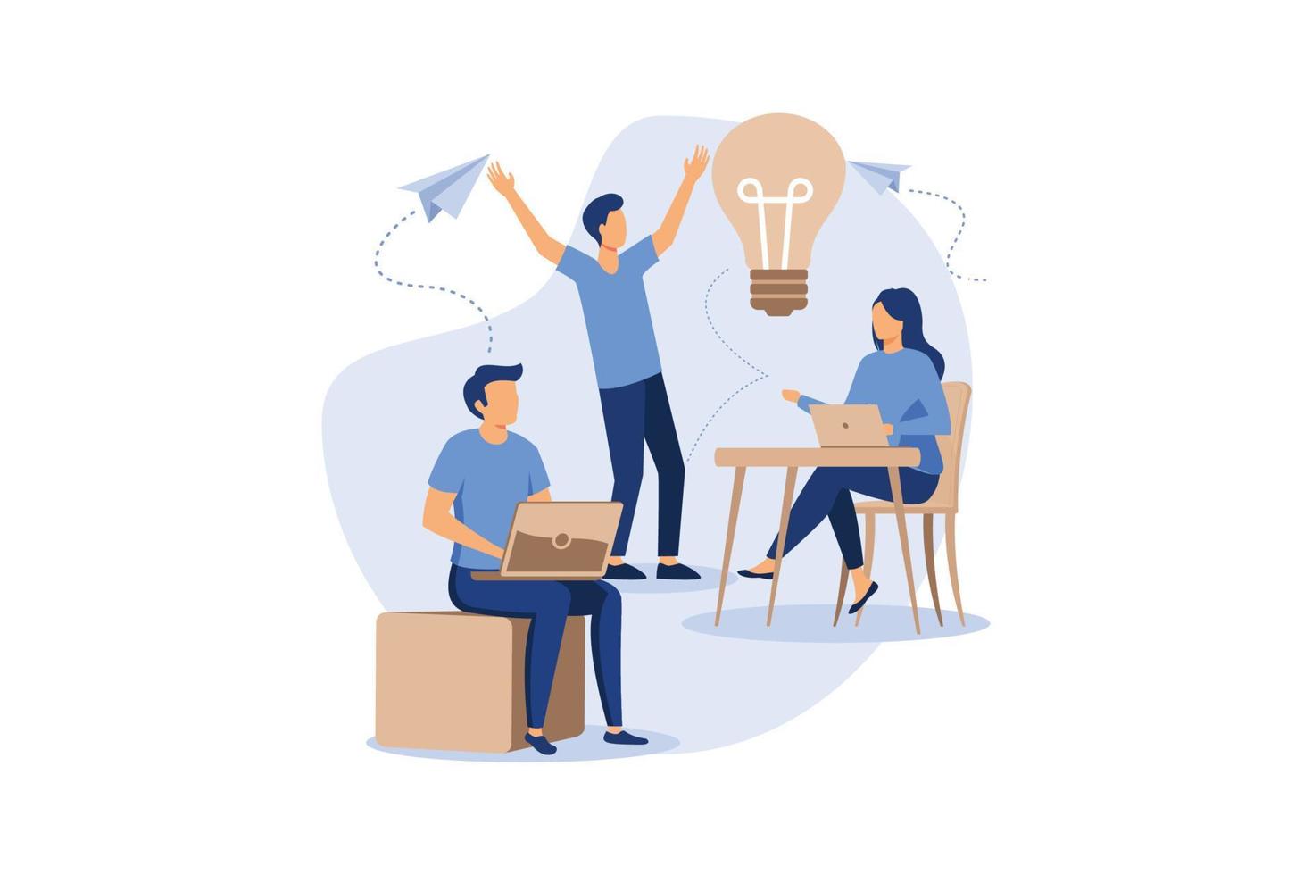 assistente online al lavoro. promozione in rete. manager al lavoro a distanza, alla ricerca di nuove idee soluzioni, lavorando insieme in azienda, brainstorming illustrazione vettoriale piatto design moderno