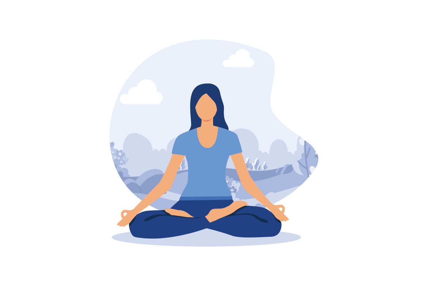 benefici per la salute del corpo dello yoga, mente ed emozioni, la donna incinta in posa yoga medita, preparazione al parto. illustrazione vettoriale piatta
