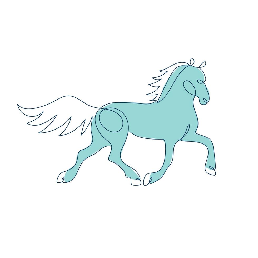 disegno del logo animale di una linea disegnato a mano del cavallo vettore