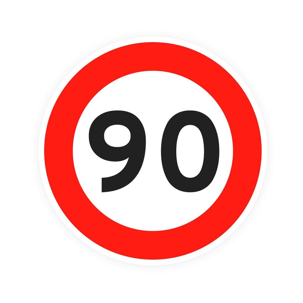 limite di velocità 90 rotondo icona del traffico stradale segno piatto stile disegno vettoriale illustrazione.