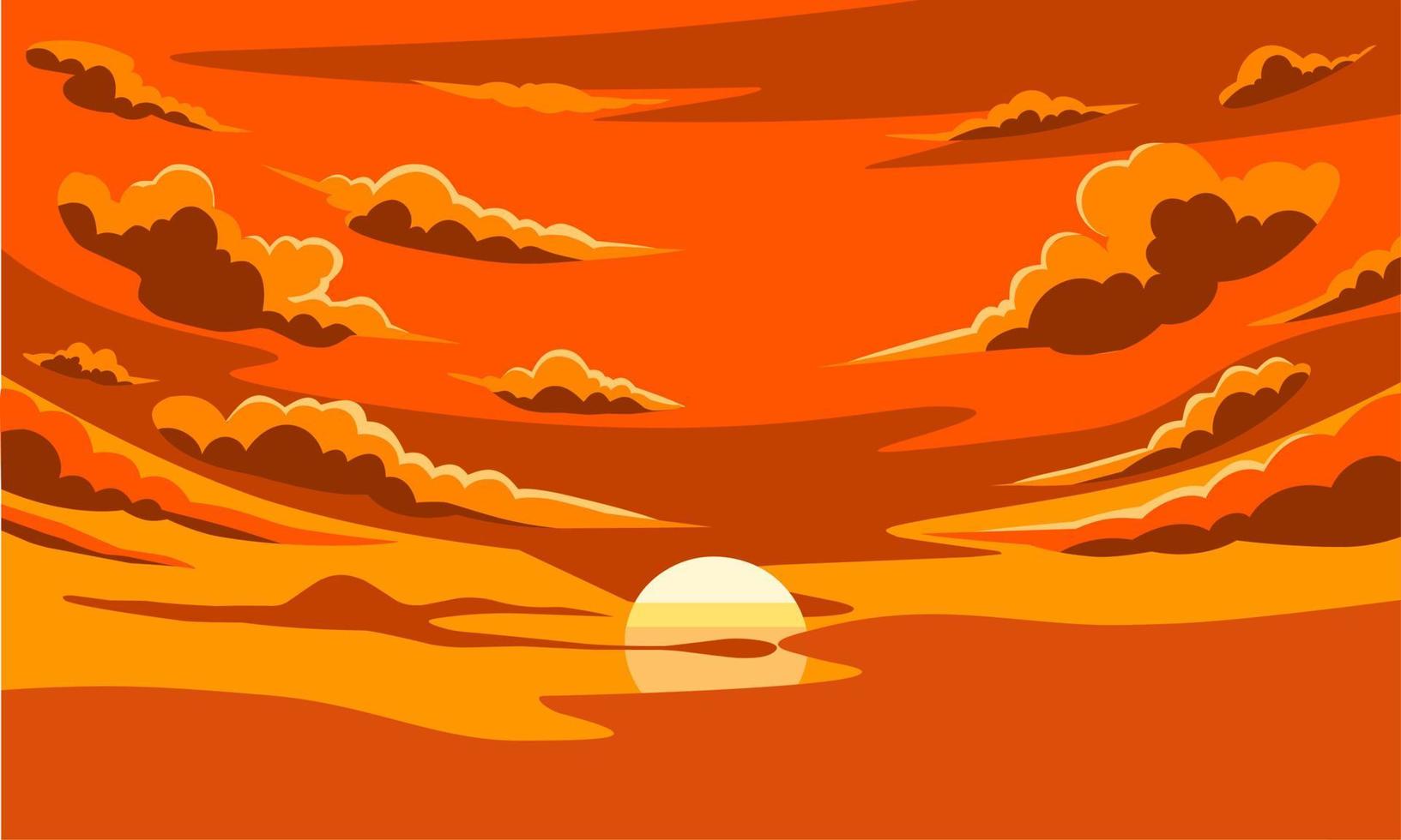 illustrazione vettoriale, tramonto con nuvole, come immagine di sfondo o modello. vettore