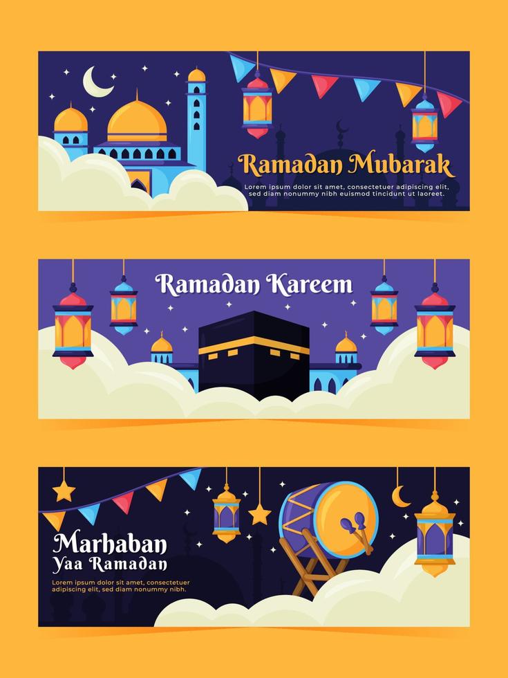 set di banner del mese del ramadan vettore