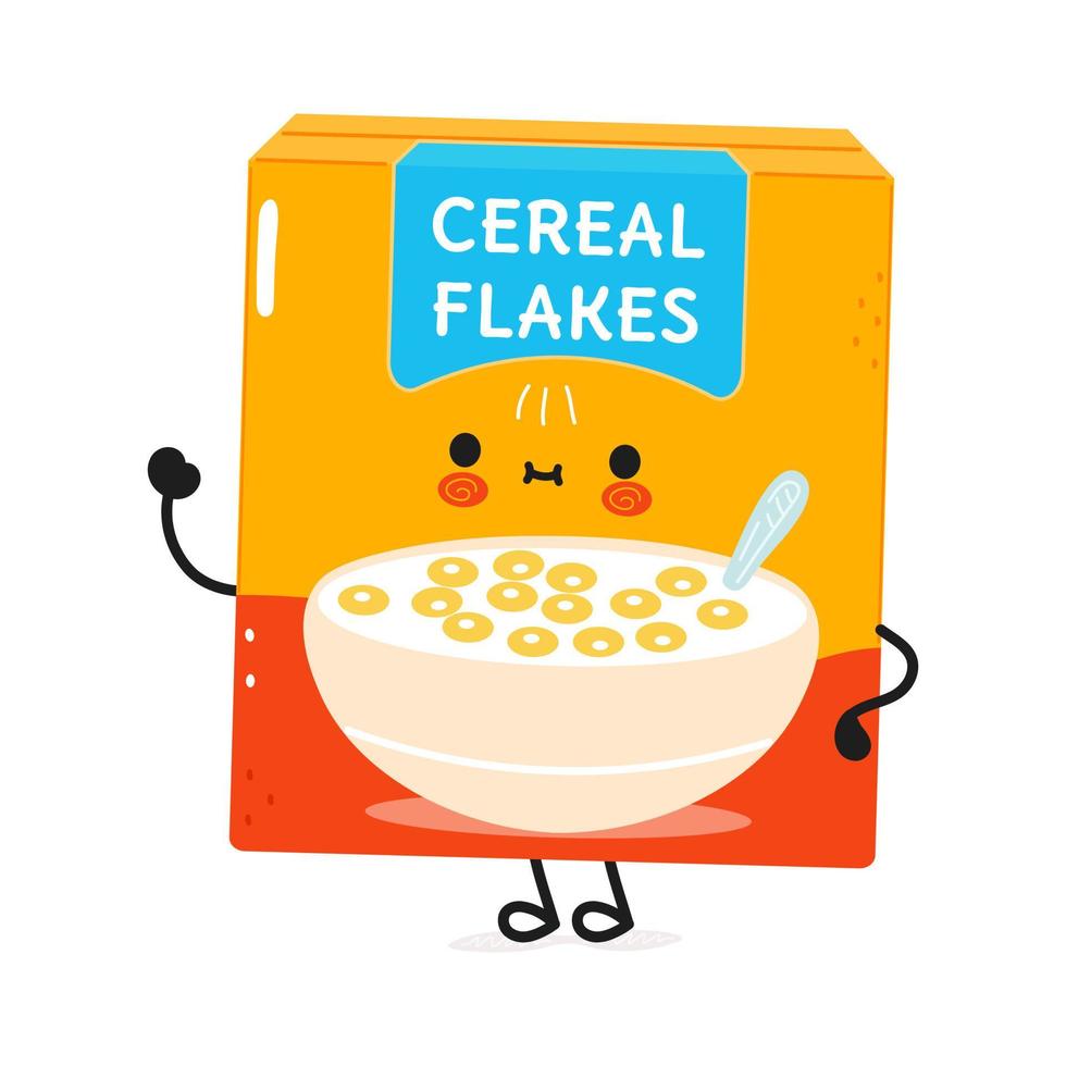 simpatici fiocchi di cereali divertenti agitando il carattere della mano. icona dell'illustrazione del carattere kawaii del fumetto disegnato a mano di vettore. isolato su sfondo bianco. concetto di carattere di fiocchi di cereali vettore