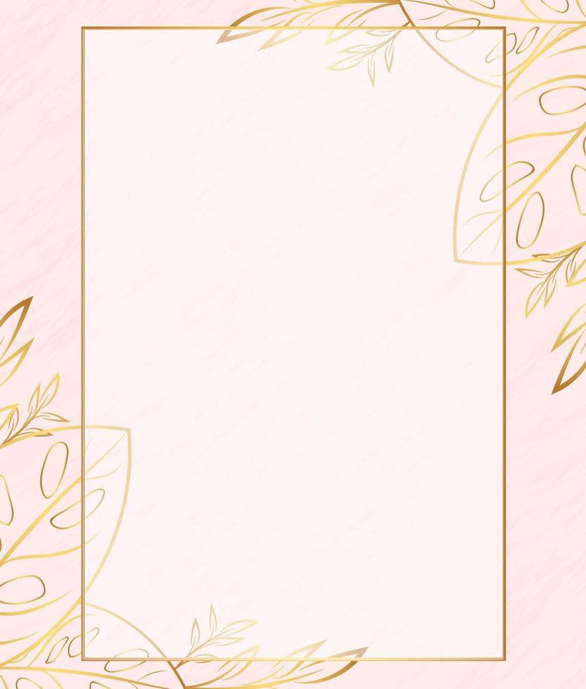 cornice dorata rettangolare floreale con trasparenza, sfondo astratto rosa, illustrazione vettoriale, vettore