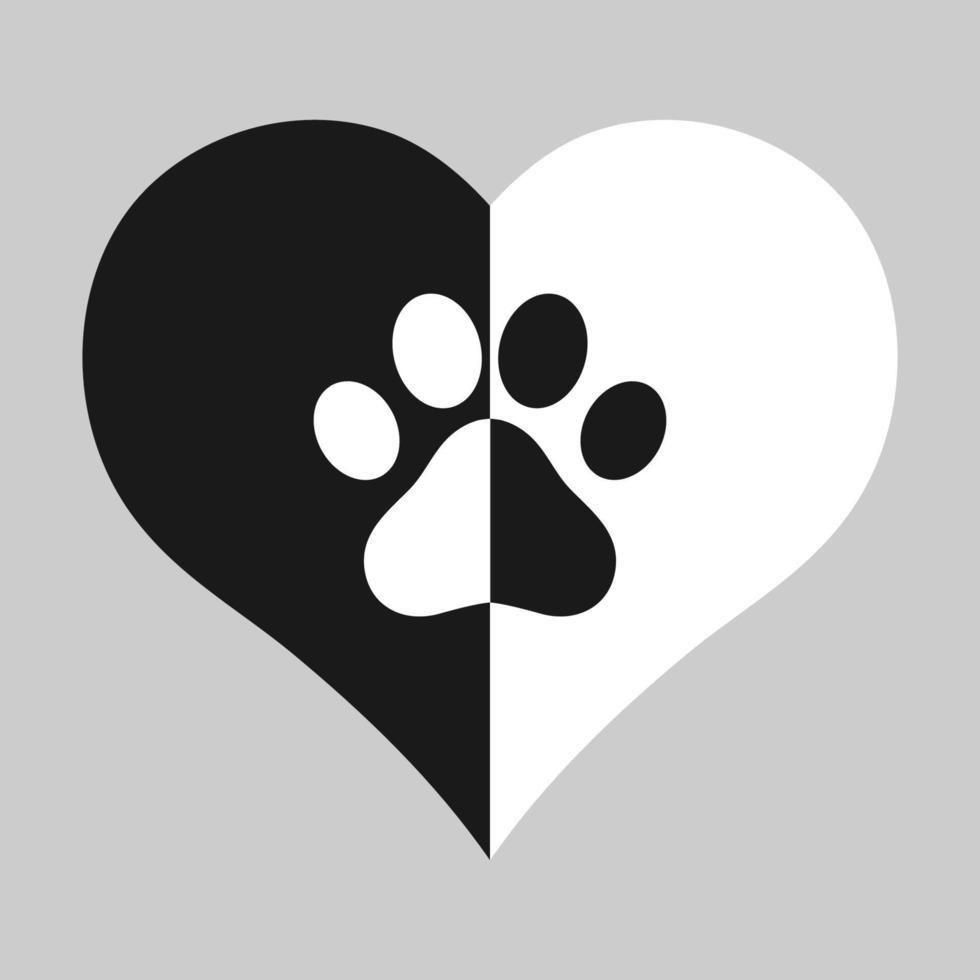emblema dell'amore per gli animali. zampa di cane nel cuore vettore