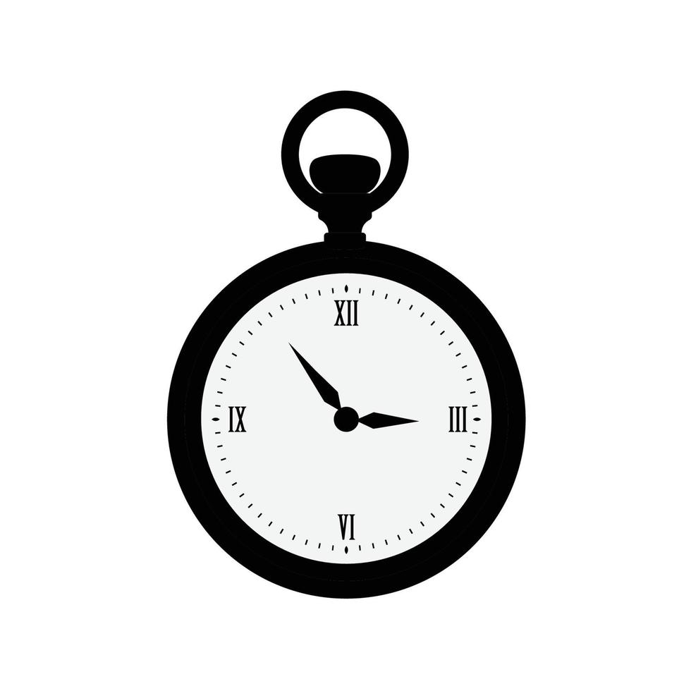 sagoma di orologio da tasca. icona in bianco e nero su sfondo bianco isolato adatto per logo o elemento di design vettore