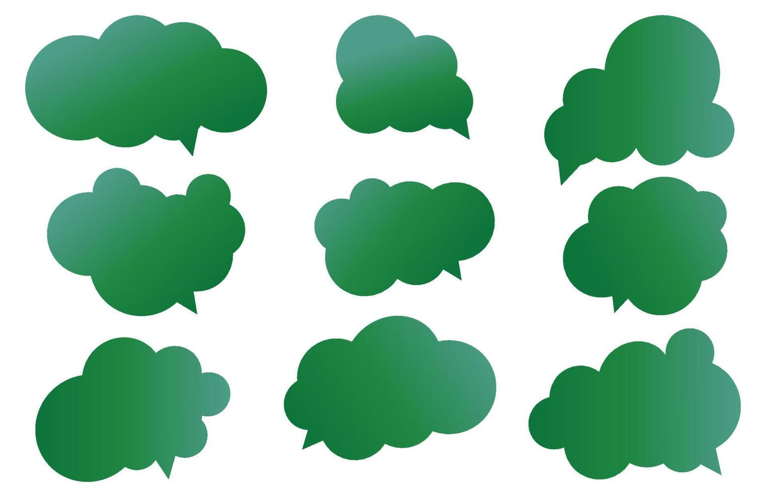 impostare fumetti verdi su sfondo bianco. chat vettore doodle messaggio o icona di comunicazione nuvola che parla per fumetti e dialogo di messaggio minimo