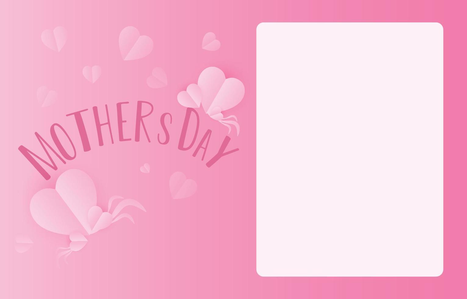 vettore della bandiera della cartolina d'auguri di festa della mamma con i cuori volanti 3d rosa papercut e carta bancaria .simbolo dell'amore e lettere scritte a mano su sfondo rosa.